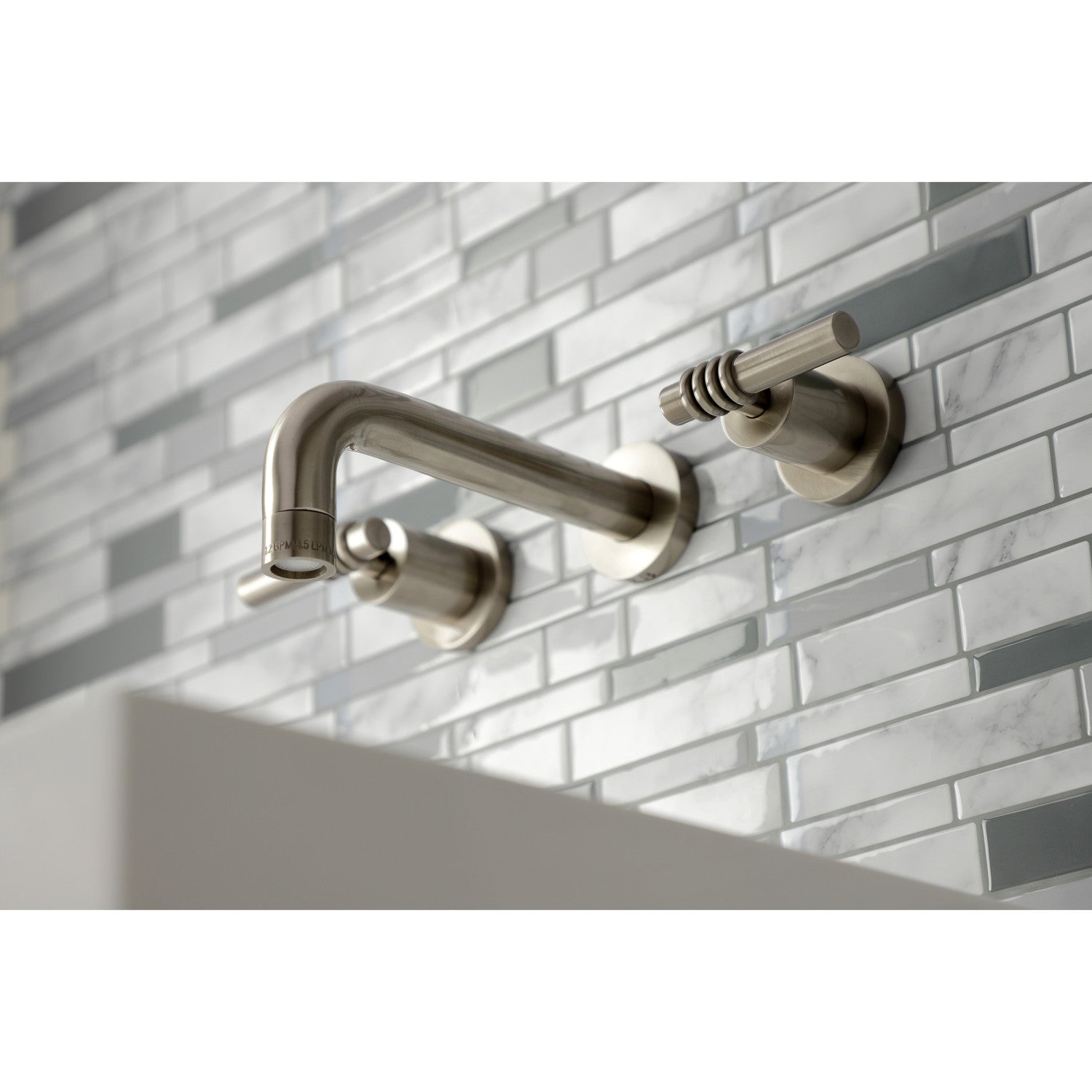 Kingston Sona KS8128ML - Milano Double-Handle 3-Hole Wall Mount Bathroom Faucet, Brushed Nickel — thumbnail 3